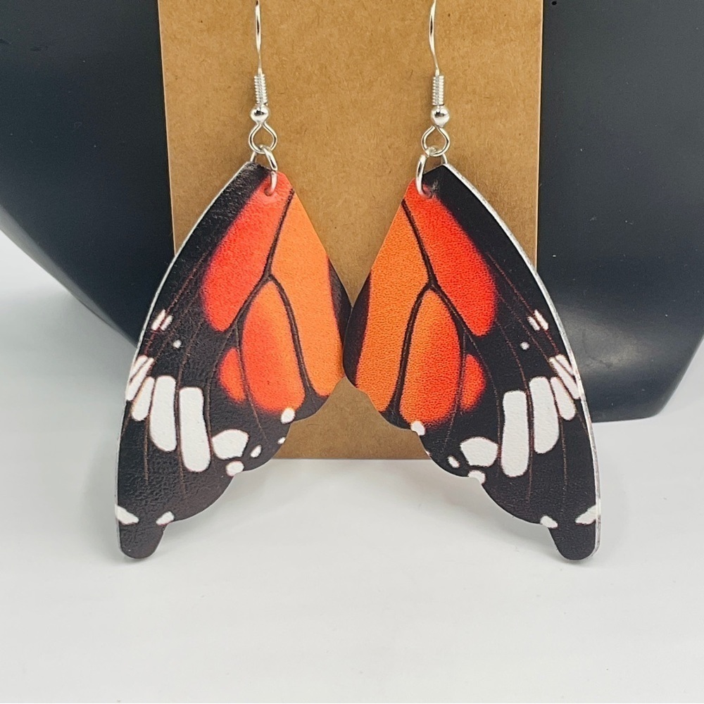Butterfly Wing Earrings Dangle Hook Colorful Boho Festival Beach Monarch Gift - Picture 4 of 6